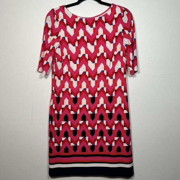 Eliza J Womens Half Sleeve Zip Up Close Lined Abstract White Day Dress Sz 6 NWT - Picture 1 of 10